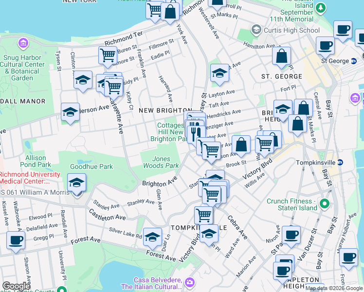 map of restaurants, bars, coffee shops, grocery stores, and more near 26 Van Tuyl Street in Staten Island