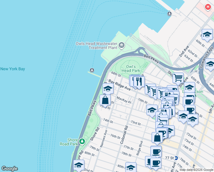 map of restaurants, bars, coffee shops, grocery stores, and more near 11 70th Street in Brooklyn
