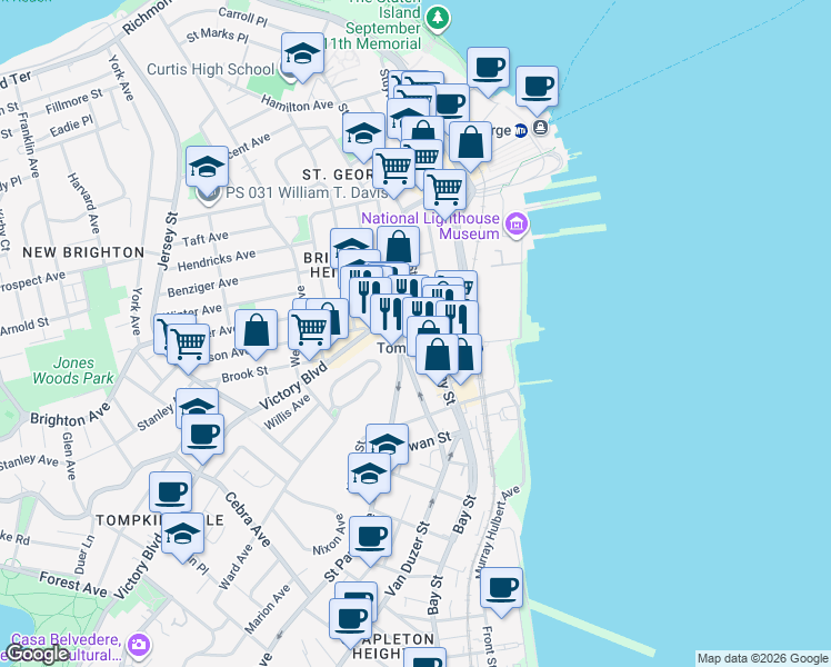map of restaurants, bars, coffee shops, grocery stores, and more near 16 Saint Pauls Avenue in Staten Island