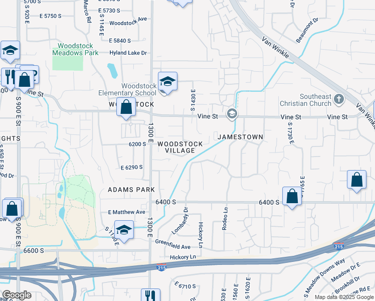 map of restaurants, bars, coffee shops, grocery stores, and more near 1419 Vintry Lane in Salt Lake City
