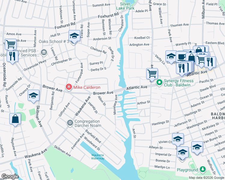map of restaurants, bars, coffee shops, grocery stores, and more near 3265 Brower Avenue in Oceanside