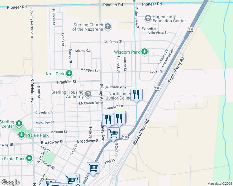 map of restaurants, bars, coffee shops, grocery stores, and more near 210 Magnolia Lane in Sterling