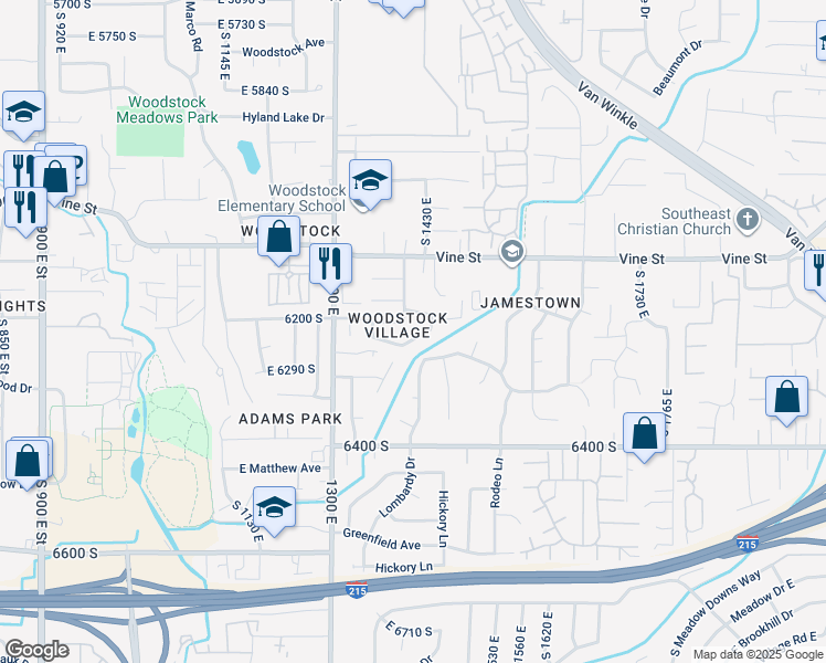 map of restaurants, bars, coffee shops, grocery stores, and more near 1419 Vintry Lane in Salt Lake City