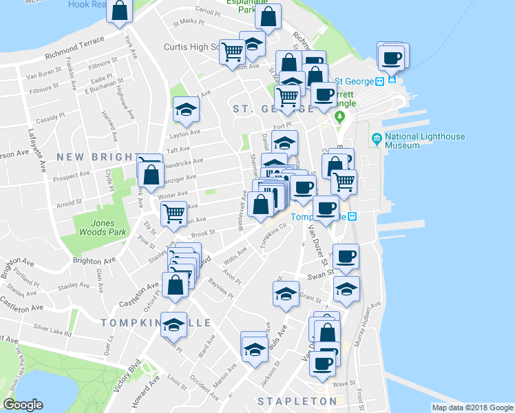 map of restaurants, bars, coffee shops, grocery stores, and more near 52 Corson Avenue in Staten Island