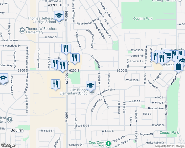 map of restaurants, bars, coffee shops, grocery stores, and more near North Lilac Avenue South in West Jordan