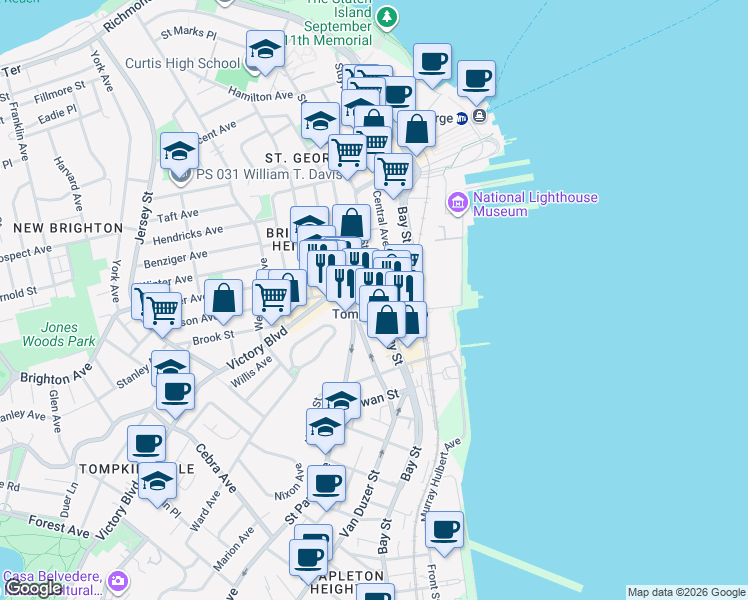 map of restaurants, bars, coffee shops, grocery stores, and more near 16 Saint Pauls Avenue in Staten Island