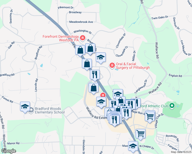 map of restaurants, bars, coffee shops, grocery stores, and more near 12620 U.S. 19 in Wexford