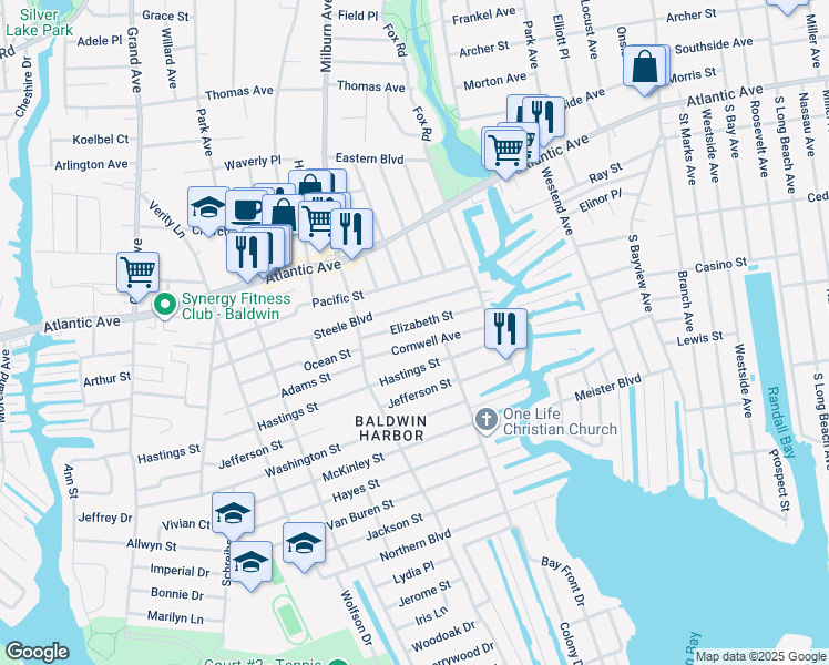 map of restaurants, bars, coffee shops, grocery stores, and more near 1063 Cornwell Avenue in Baldwin