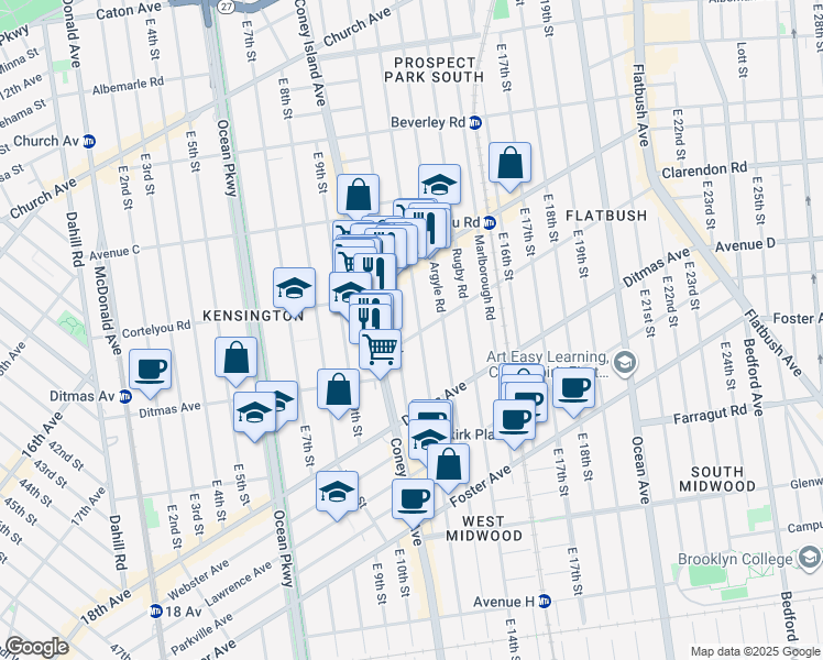 map of restaurants, bars, coffee shops, grocery stores, and more near 447 Westminster Road in Brooklyn