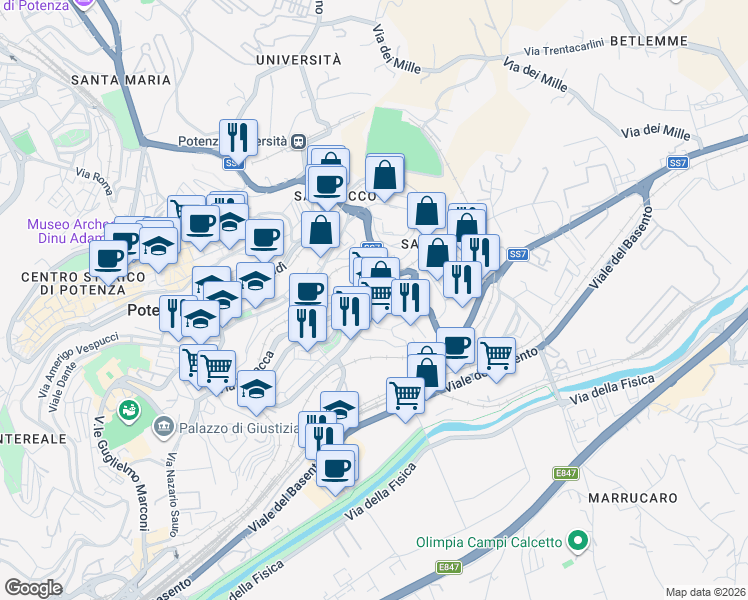 map of restaurants, bars, coffee shops, grocery stores, and more near 252 Via Pasquale Grippo in Potenza