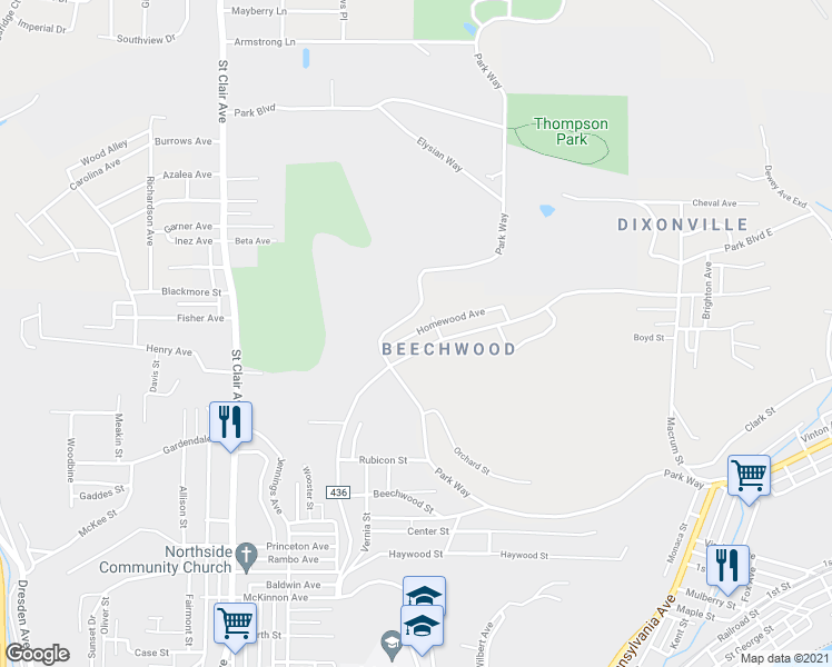 map of restaurants, bars, coffee shops, grocery stores, and more near 932 Homewood Avenue in East Liverpool