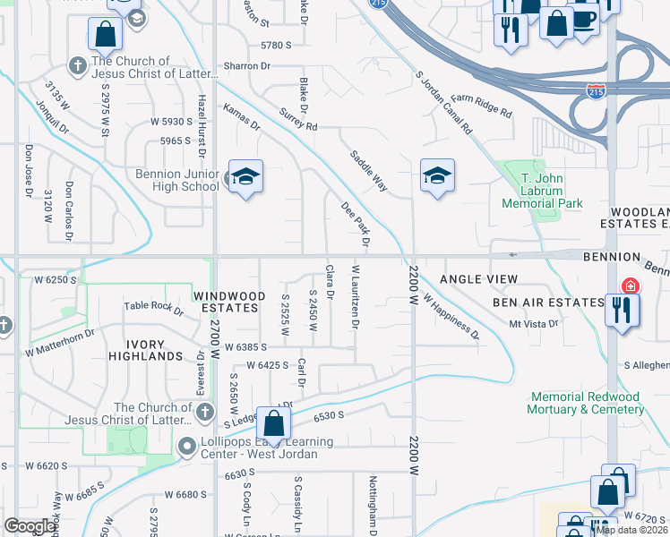 map of restaurants, bars, coffee shops, grocery stores, and more near 6223 Clara Drive in Taylorsville