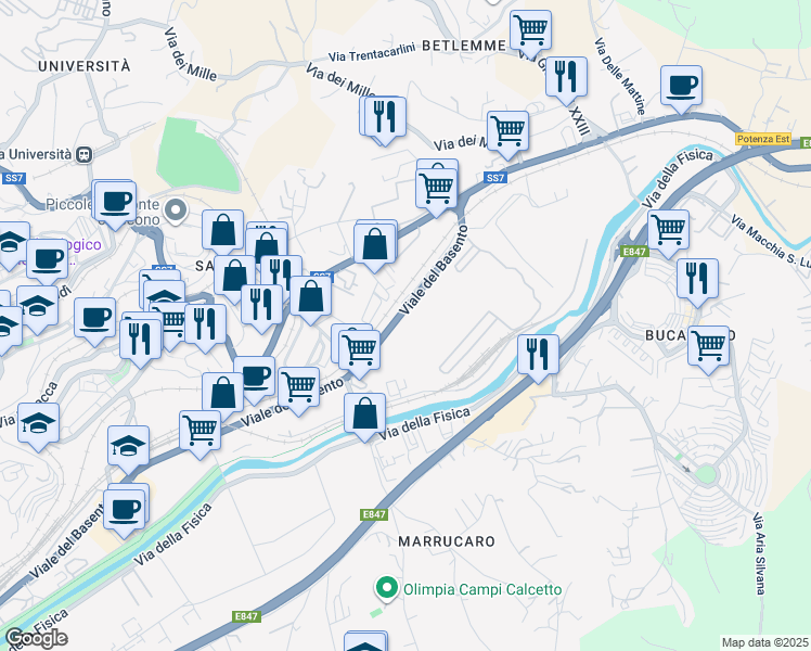 map of restaurants, bars, coffee shops, grocery stores, and more near 150 Viale del Basento in Potenza