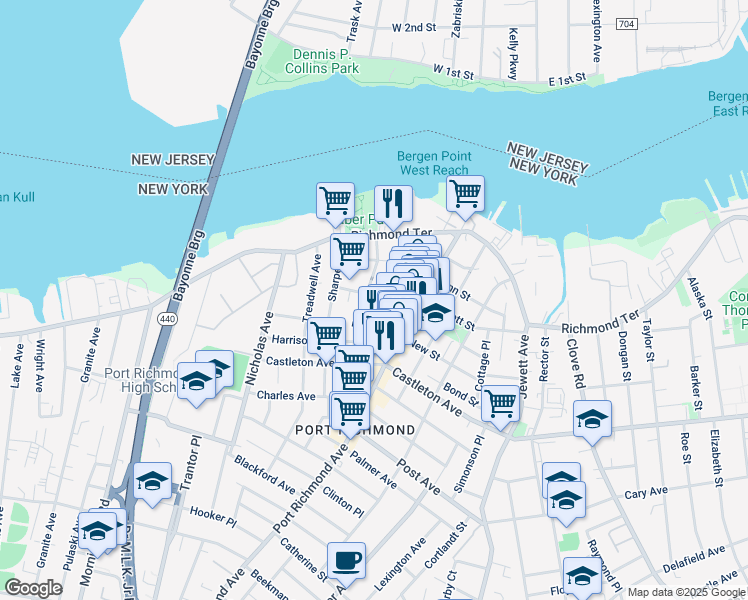map of restaurants, bars, coffee shops, grocery stores, and more near 28 Grove Avenue in Staten Island