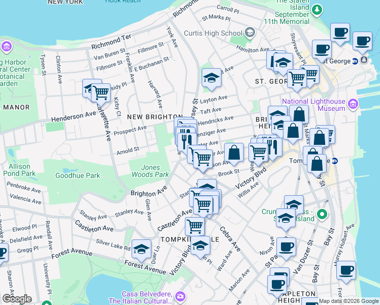map of restaurants, bars, coffee shops, grocery stores, and more near 133 Scribner Avenue in Staten Island