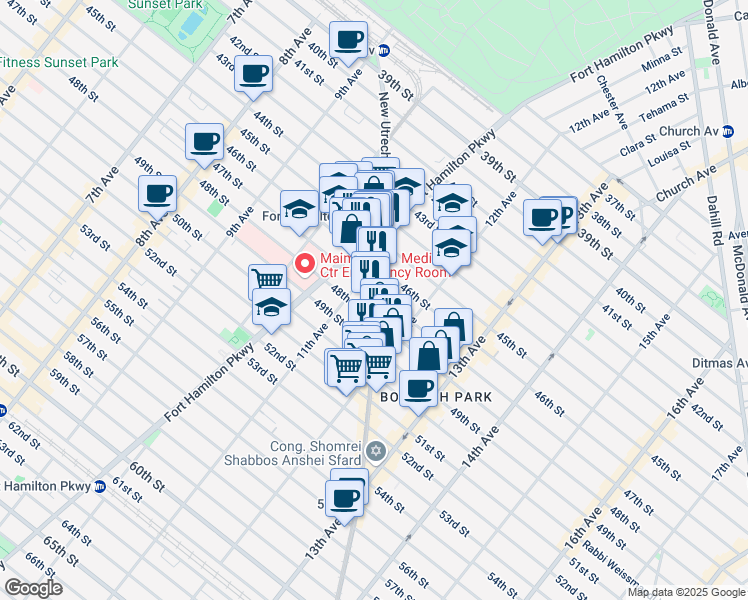 map of restaurants, bars, coffee shops, grocery stores, and more near 4706 New Utrecht Avenue in Brooklyn
