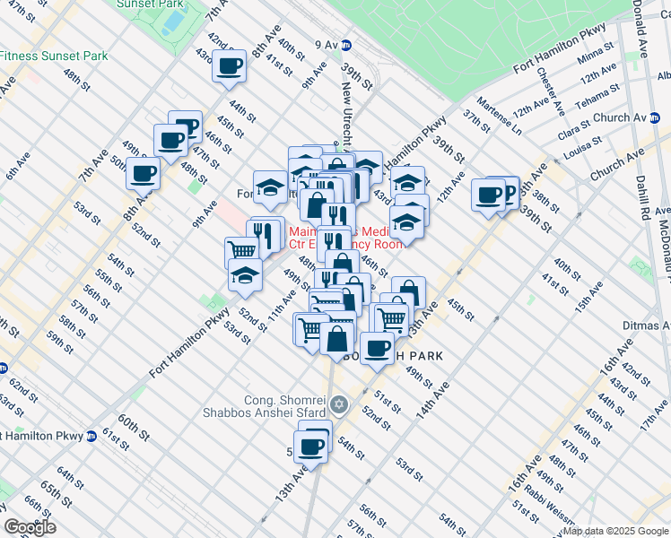 map of restaurants, bars, coffee shops, grocery stores, and more near 1123 48th Street in Brooklyn