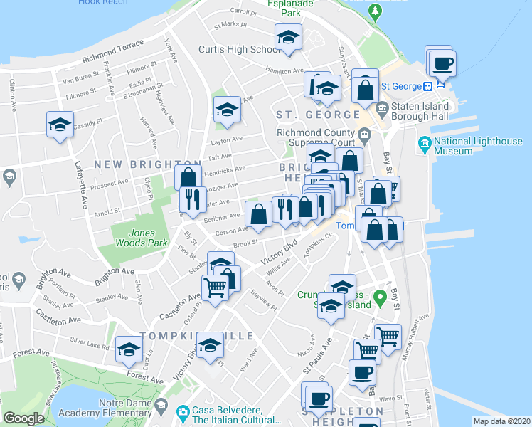 map of restaurants, bars, coffee shops, grocery stores, and more near 48 Scribner Avenue in Staten Island