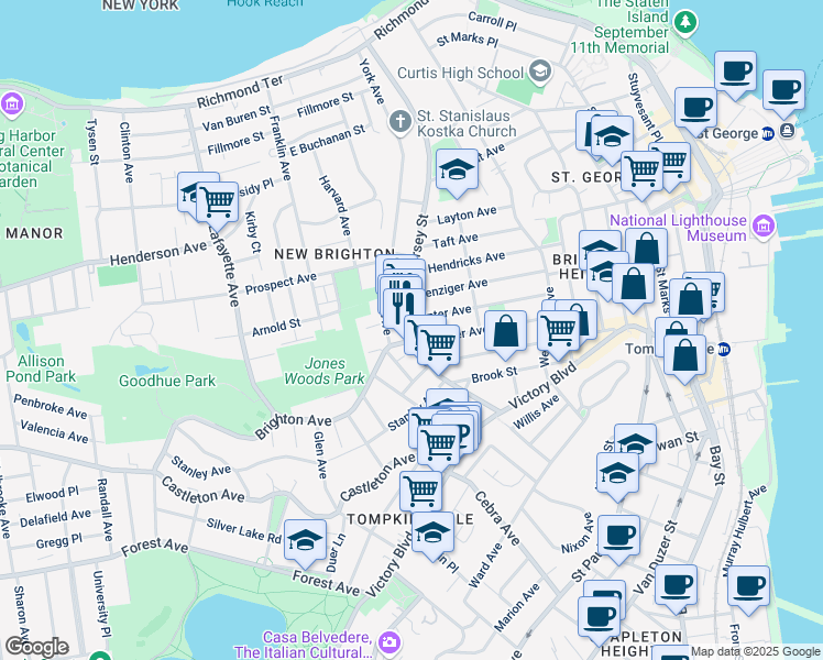 map of restaurants, bars, coffee shops, grocery stores, and more near 133 Scribner Avenue in Staten Island
