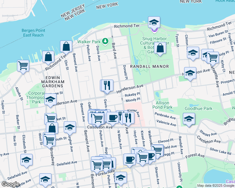 map of restaurants, bars, coffee shops, grocery stores, and more near 248 Bard Avenue in Staten Island