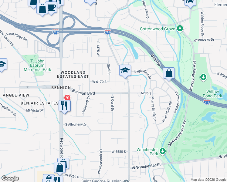 map of restaurants, bars, coffee shops, grocery stores, and more near 1396 West 6235 South in Taylorsville