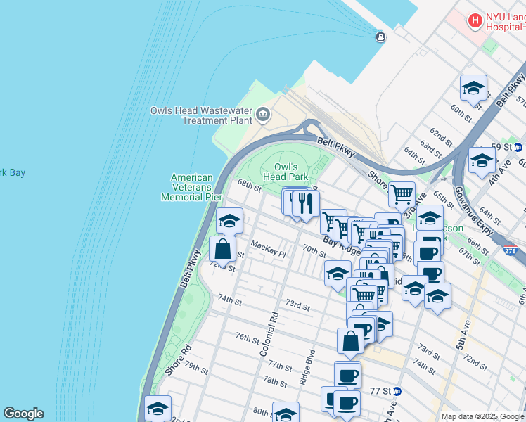 map of restaurants, bars, coffee shops, grocery stores, and more near 6901 Narrows Avenue in Brooklyn