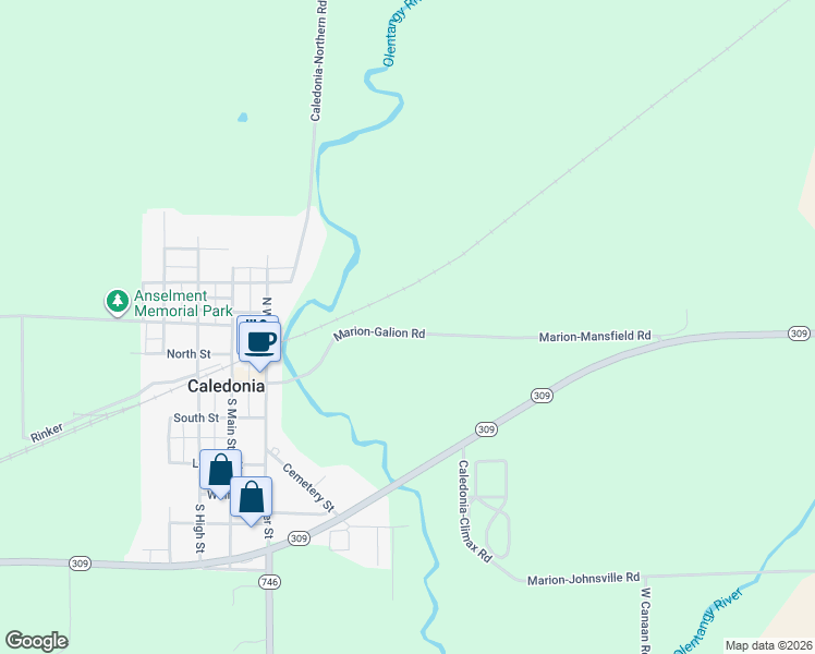 map of restaurants, bars, coffee shops, grocery stores, and more near 6226 Marion-Galion Road in Caledonia