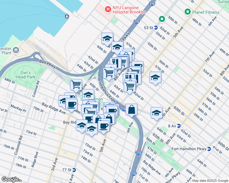 map of restaurants, bars, coffee shops, grocery stores, and more near 429 64th Street in Brooklyn