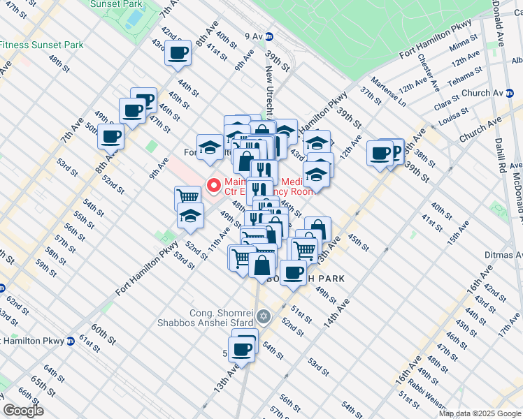 map of restaurants, bars, coffee shops, grocery stores, and more near 1123 48th Street in Brooklyn