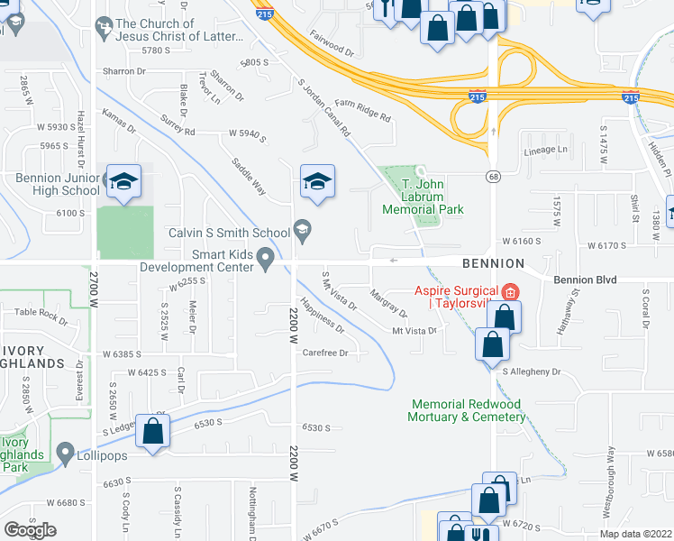 map of restaurants, bars, coffee shops, grocery stores, and more near 2091 West 6200 South in Taylorsville