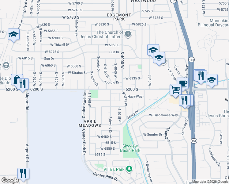 map of restaurants, bars, coffee shops, grocery stores, and more near 4036 Festivus Lane in West Jordan