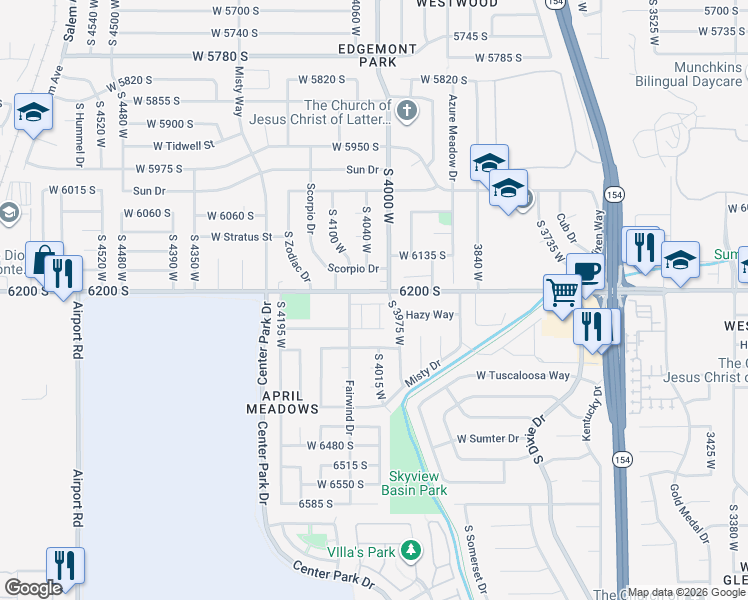 map of restaurants, bars, coffee shops, grocery stores, and more near 4020 Festivus Lane in West Jordan