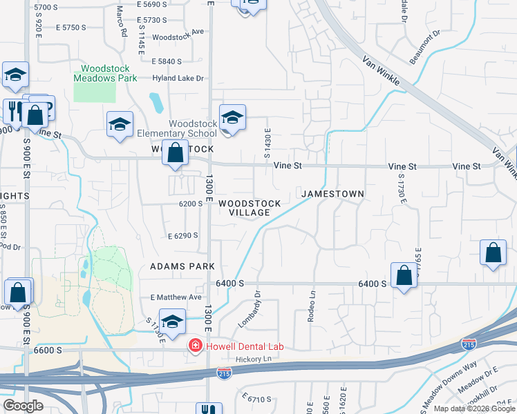 map of restaurants, bars, coffee shops, grocery stores, and more near 1405 Vintry Lane in Salt Lake City