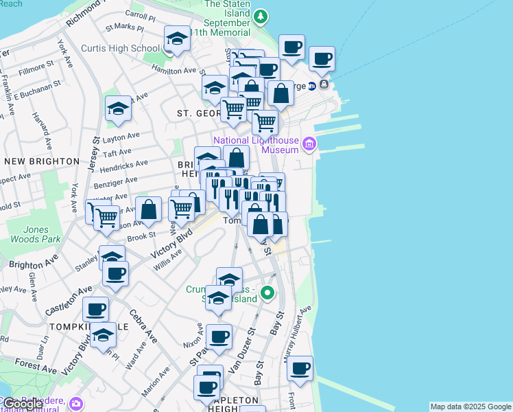 map of restaurants, bars, coffee shops, grocery stores, and more near 16 Saint Pauls Avenue in Staten Island