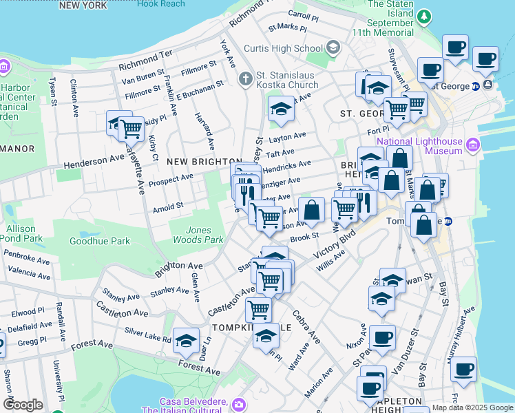 map of restaurants, bars, coffee shops, grocery stores, and more near 133 Scribner Avenue in Staten Island