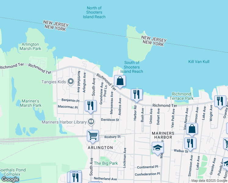 map of restaurants, bars, coffee shops, grocery stores, and more near 3104 Richmond Terrace in Staten Island