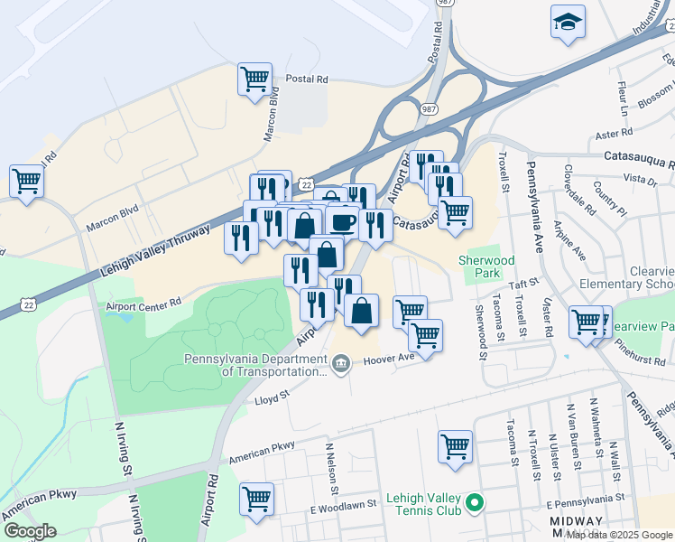 map of restaurants, bars, coffee shops, grocery stores, and more near 1760-1798 Airport Rd in Allentown