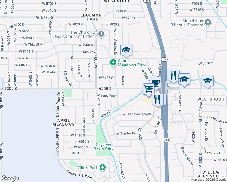 map of restaurants, bars, coffee shops, grocery stores, and more near 3897 West 6200 South in Salt Lake City