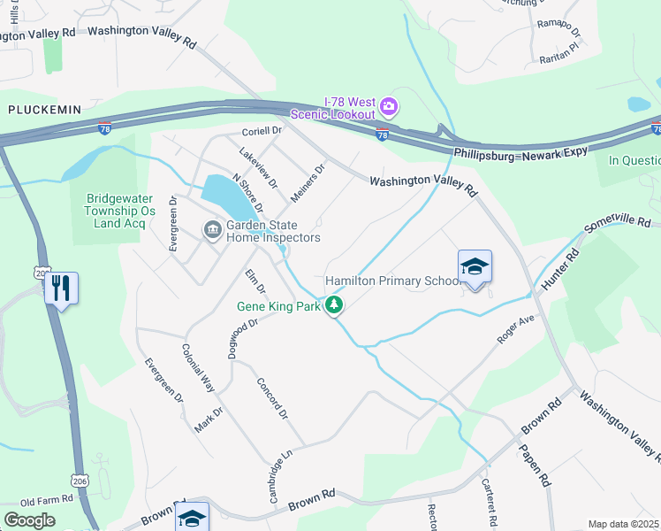 map of restaurants, bars, coffee shops, grocery stores, and more near 24 Blossom Drive in Basking Ridge