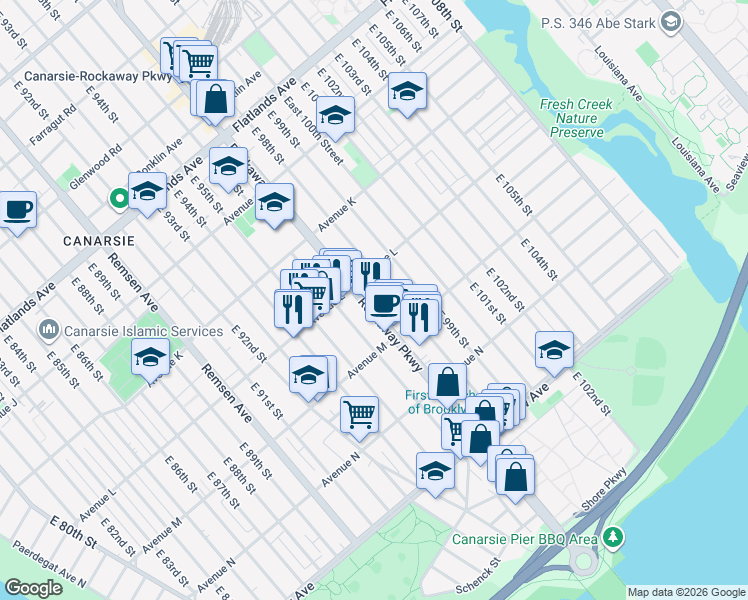 map of restaurants, bars, coffee shops, grocery stores, and more near in Brooklyn