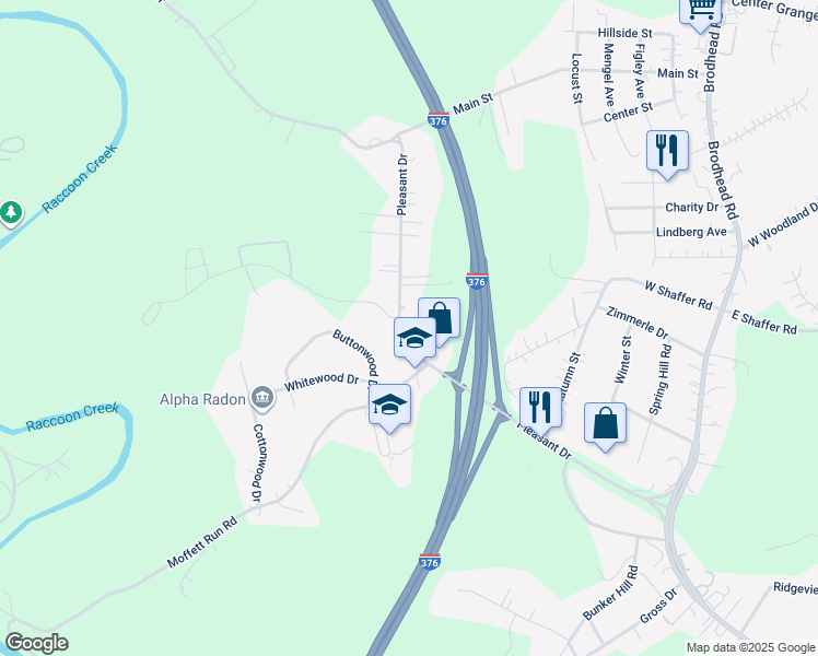 map of restaurants, bars, coffee shops, grocery stores, and more near 178 Pleasant Drive in Aliquippa
