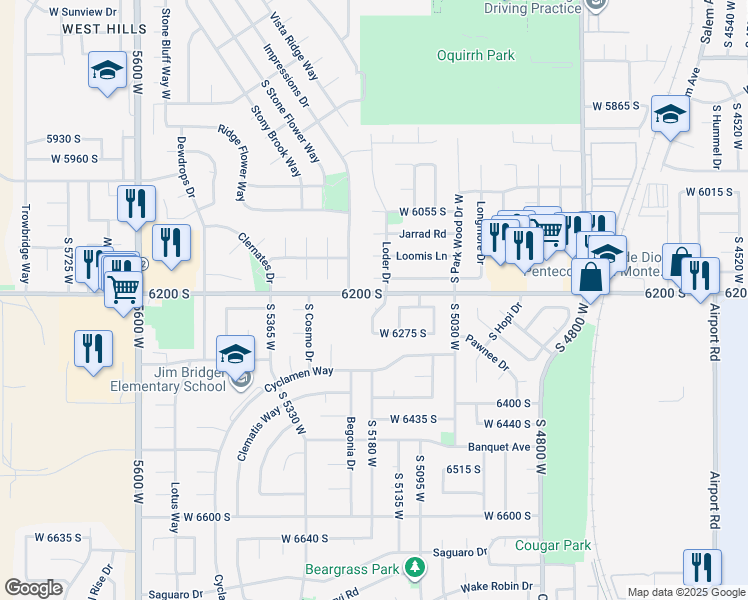 map of restaurants, bars, coffee shops, grocery stores, and more near 6216 Waller Lane in West Jordan