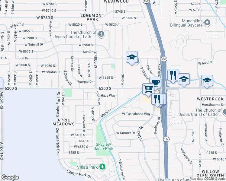 map of restaurants, bars, coffee shops, grocery stores, and more near 3897 West 6200 South in Salt Lake City
