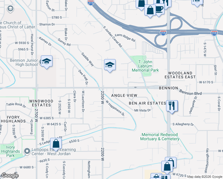 map of restaurants, bars, coffee shops, grocery stores, and more near 2137 West 6200 South in West Jordan
