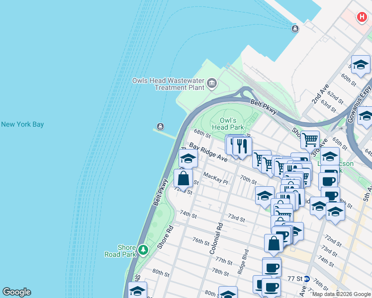 map of restaurants, bars, coffee shops, grocery stores, and more near 11 70th Street in Brooklyn