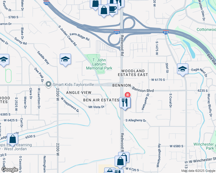 map of restaurants, bars, coffee shops, grocery stores, and more near 1811 6200 South in Salt Lake City