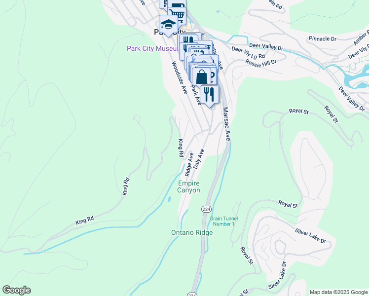 map of restaurants, bars, coffee shops, grocery stores, and more near 99 King Drive in Park City