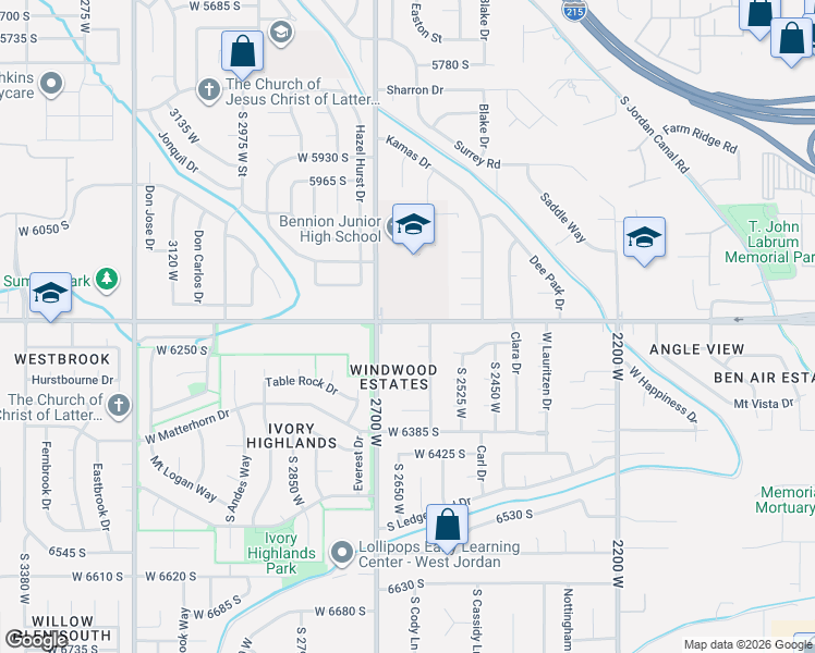 map of restaurants, bars, coffee shops, grocery stores, and more near 6205 2700 West in West Jordan