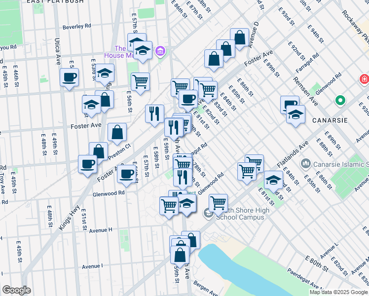 map of restaurants, bars, coffee shops, grocery stores, and more near 531 East 78th Street in Brooklyn