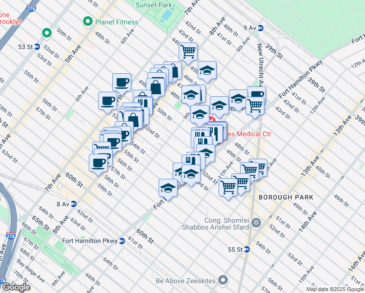 map of restaurants, bars, coffee shops, grocery stores, and more near 959 52nd Street in Brooklyn